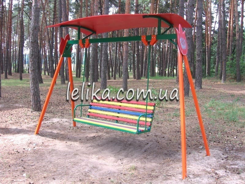 Качели-скамейка двойные с навесом